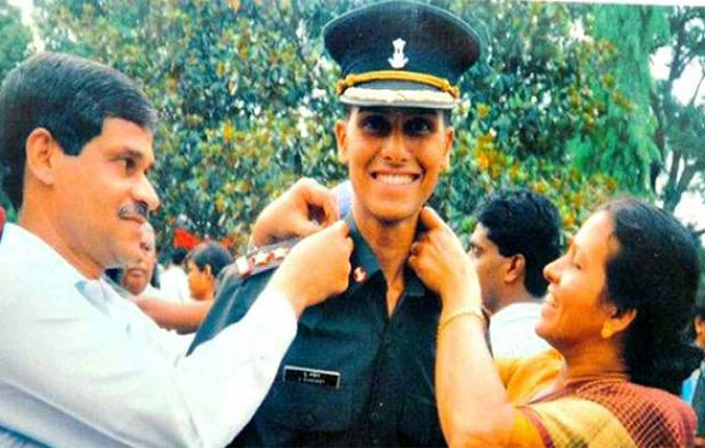 Major Sandeep Unnikrishnan with his parents in a file photograph